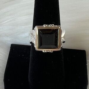 925 Sterling Silver Smoky Quartz Ring with Gold Accent - Size 7